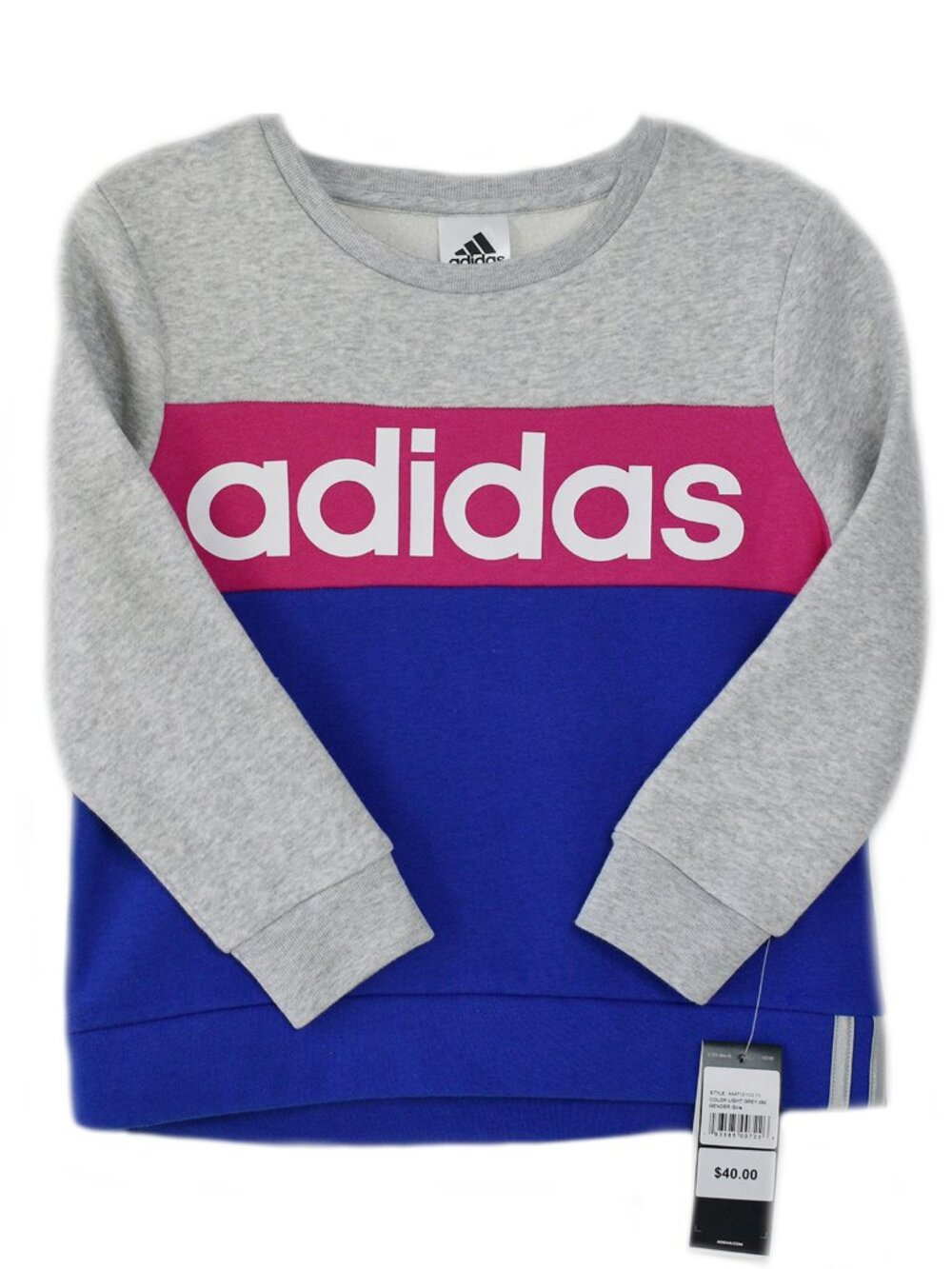 adidas Girls’ 2-Pc Set Fleece Sweatshirt Pullover Logo Sweatpants Heather Size14 - Picture 3 of 5